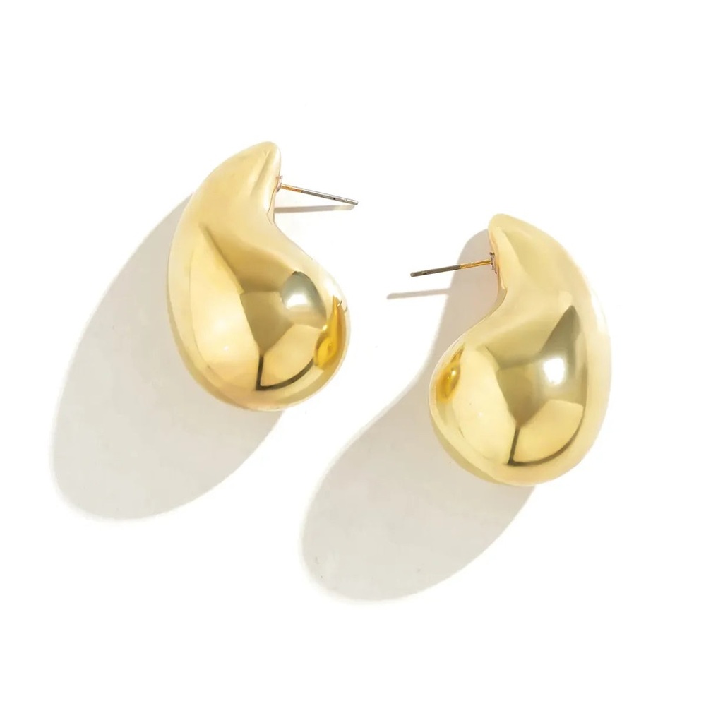14K Gold + 925 Sterling Silver Teardrop Chunky Earrings Rain Drop, Droplet